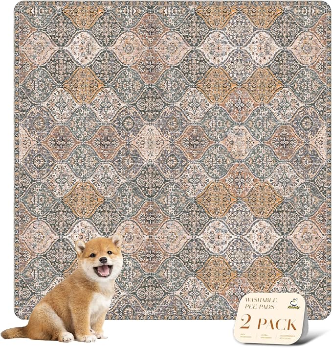 nunubaby Washable Pee Pads for Dogs, Stylish, Non-Slip and Leak-Proof Pee Pads. Reusable Potty Pads for Dogs for Crates and Floors.(Brown/Multi,36" x36" )