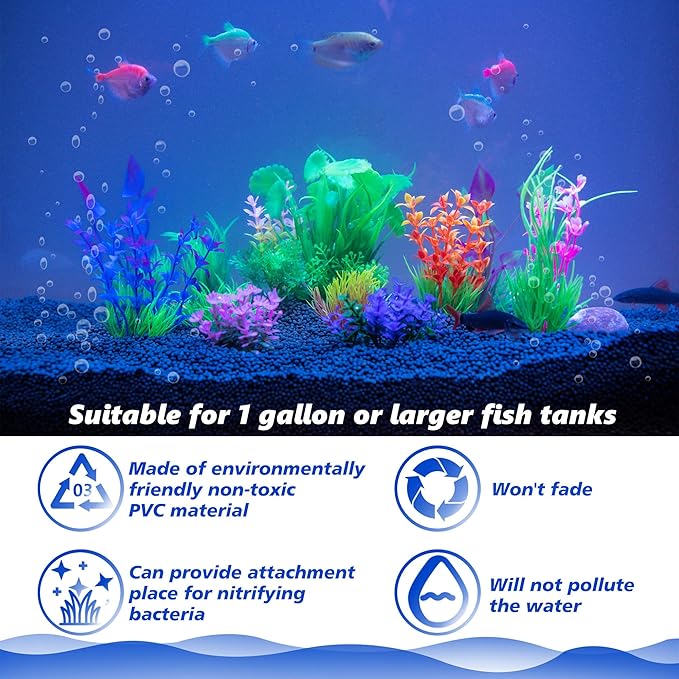 Ameliade Fish Tank Decorations Aquarium Artificial Plastic Grass Plants Decor Small Betta Goldfish Turtle Tank Accessories （11 Pieces）