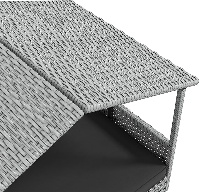 PawHut Wicker Dog House Outdoor, Silver Wicker, Gray Cushion | Rattan Dog Bed, Canopy, Water-resistant Cushion, Raised Pet Bed for Small, Medium Breeds up to 66 lbs, 20" in Length