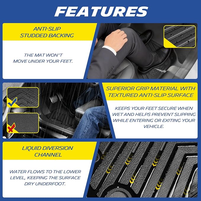 Michelin Vehicle Mat, All-Weather TPE Custom Fit Liner for Tesla Model 3 Floor Mats 2017-2023 (3 Piece), Premier B