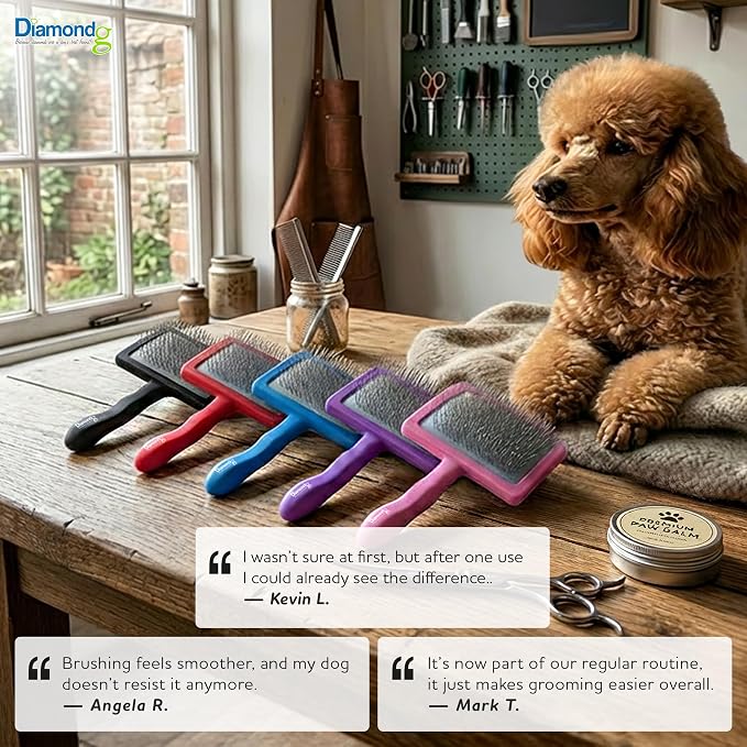 Diamondg Pet Slicker Brush for Dogs & Cats – Professional Grooming Brush for Shedding, Detangling & Coat Maintenance, Gentle Fine Wire Pins, Ergonomic Handle, Red