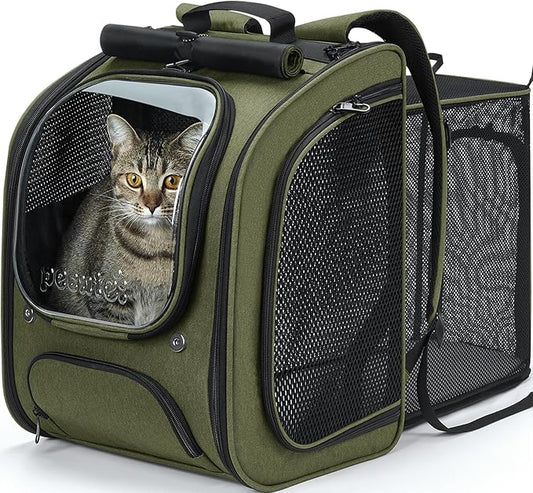 Pecute Cat Backpack Carrier,Large Space Cat Bubble Backpack,Ergonomic,Green | Expandable,Sunshade Curtain,Transparent Window,Safety Rope,Sturdy,Large Mesh on Both Sides for Breathability,for Outdoor,Vet