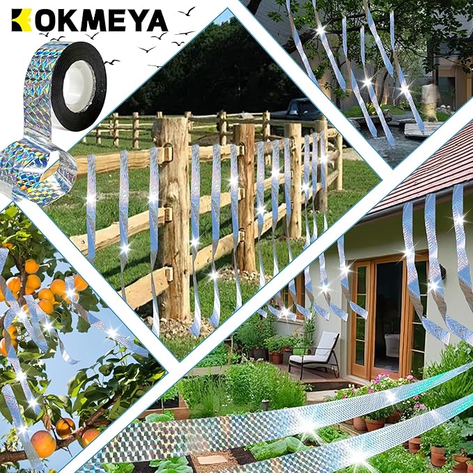 Bird Scare Tapes 500FT*2 Reflective Flash Tape for Birds, Bird Scare Device Double Side Ribbon Scare Birds Away for House, Garden, Yard, Orchard, Patio