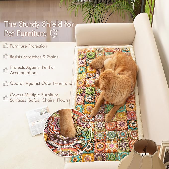 Couch Cover for Sofa, Sectional Couch Cover for Dogs, Sofa Cover Washable, Cushion Cover Blanket Pad Bed Mat for Pets, Boho Furniture Protector, Orange, 27.6x59in