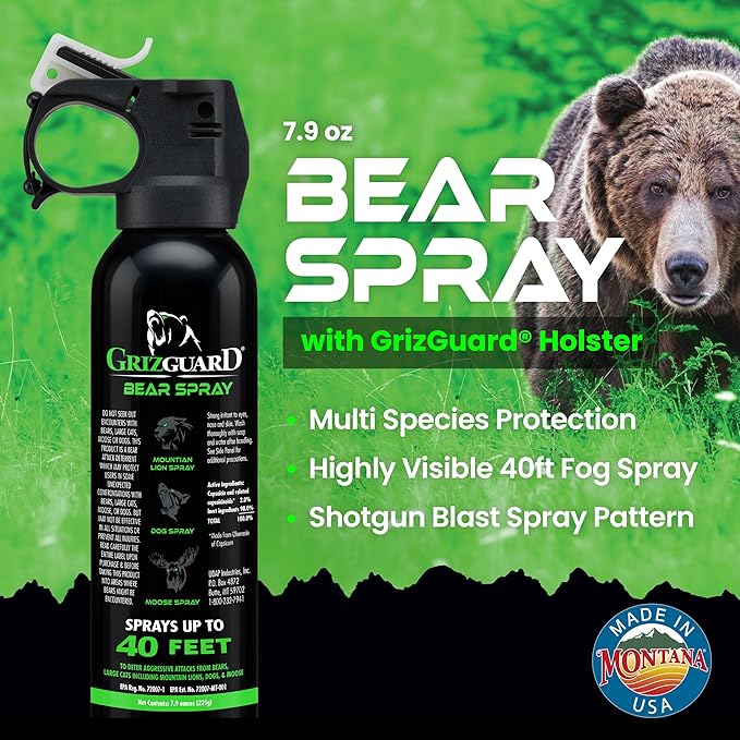 Bear Spray W/Holster 40 ft Range, Maximum Strength, EPA-Registered Spray for Bears, Mountain Lions, Coyotes, Dogs, & Moose, Outdoor Hiking & Camping Protection, Glow Safety, 7.9 oz 2 Pack