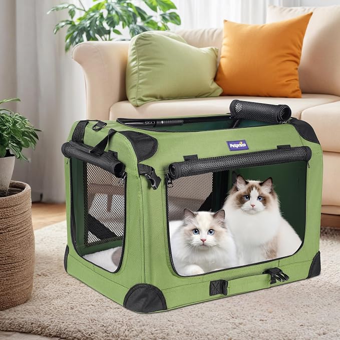Petprsco Large Cat Carrier for 2 Cats/Small Dogs 24"x17"x17" for Car Travel | Soft Pet Carrier for Large Cats & Small/Medium Dogs, Includes Warm Blanket, Foldable Bowl & Washable Pad, for Long Car Trips