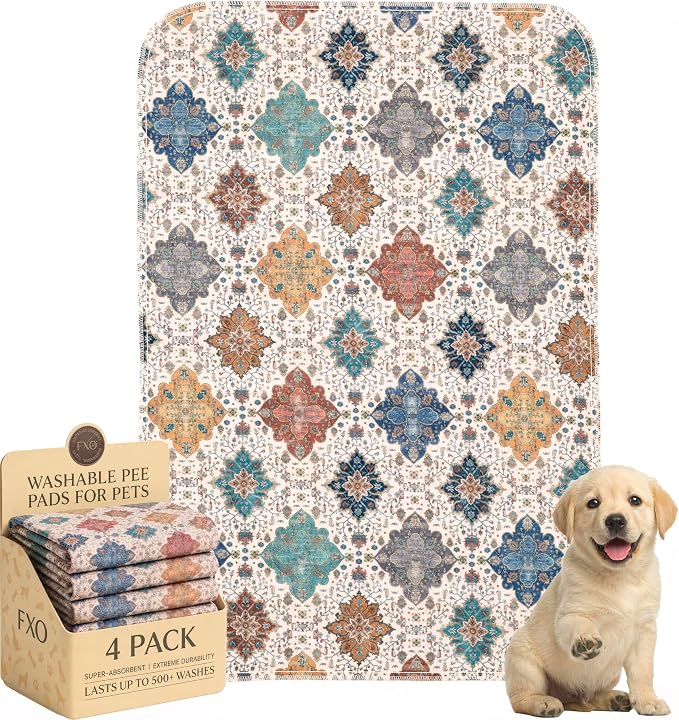 4PACK Washable Pee Pads for Dogs,Great Urine Absorbent Reusable Puppy Training Pads,Waterproof,Leak-Proof & Non-Slip Potty Pads for Whelping,Crate,Playpen,Bed.(Colorful Day,24"x36")