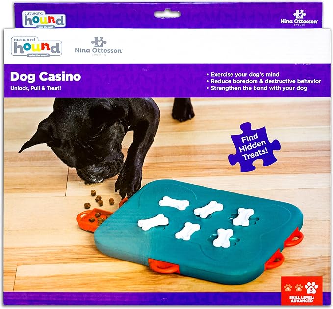 Outward Hound by Nina Ottosson Dog Casino Treat Puzzle Enrichment Toy, Level 3 Advanced, Turquoise