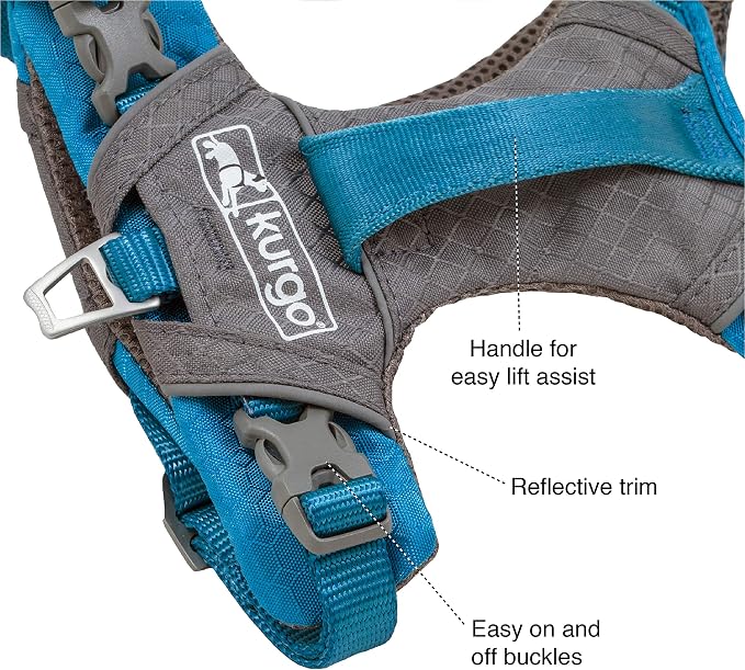 Kurgo Journey Air Dog Harness, Black, Extra Small | Padded Chest, Ripstop Outer & Breathable Mesh, Back Assist Handle, Rust-Free Aluminum Hardware, Reflective Trim