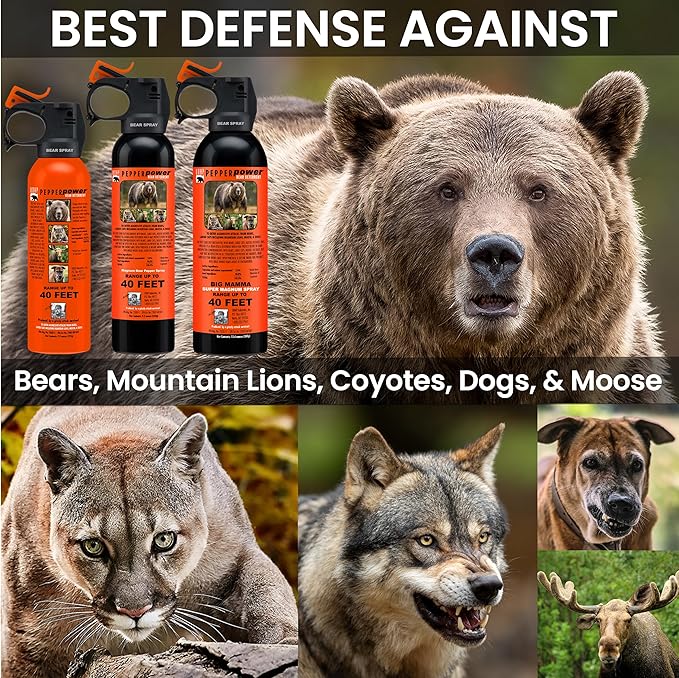 UDAP Pepper Power Bear Spray Self Defense Deterrent with Holster for Camping, Hiking, Fishing, Powerful Blast Pattern, 30 ft Fog Barrier, Safety Orange, SO2, 7.9 oz, 2 Pack
