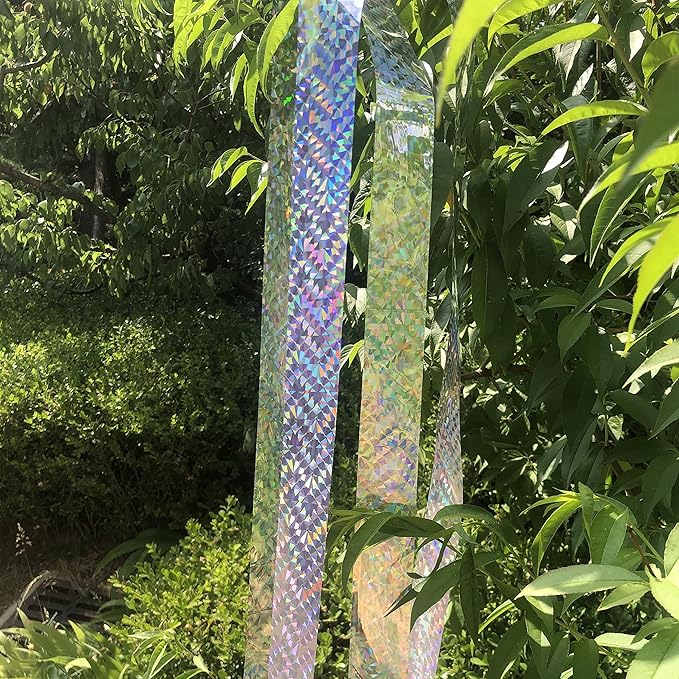 MISSYOUNG Holographic Reflective Ribbon Tape, 0.9in x 260ft, Keeps Away Woodpecker, Pigeon, Hawks, Grackles, Plastic with Paper Coating, Holographic