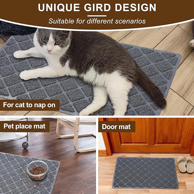 Cat Litter Mat Litter Box Mat,Litter Trapping Mat Premium Durable PVC Pad, 24 x 35 Inches Kitty Litter Box, Easy to Clean,Non-Slip，Urine Waterproof,Black