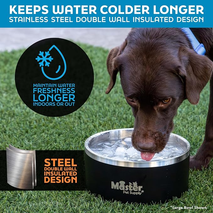 Master Pet Supply Stainless Steel Dog Bowls - 32 oz, Heavy Duty - Bone White, Double Wall Extra-Thick Insulated, Non-Slip Pet Water Bowl for Dogs, Cats & Pets, Anti Rust Metal, Dish Washer Safe