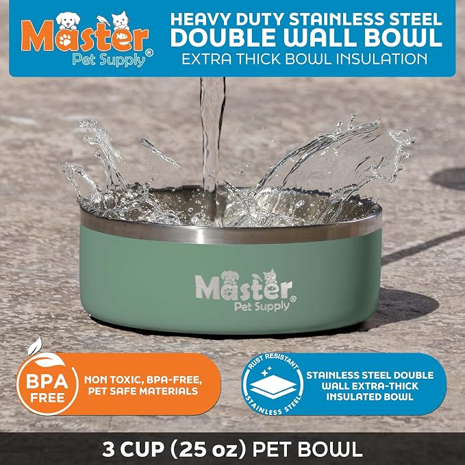 Master Pet Supply Stainless Steel Dog Bowls - 25 oz, Heavy Duty - Camo Patrol, Double Wall Extra-Thick Insulated, Non-Slip Pet Water Bowl for Dogs, Cats & Pets, Anti Rust Metal, Dish Washer Safe
