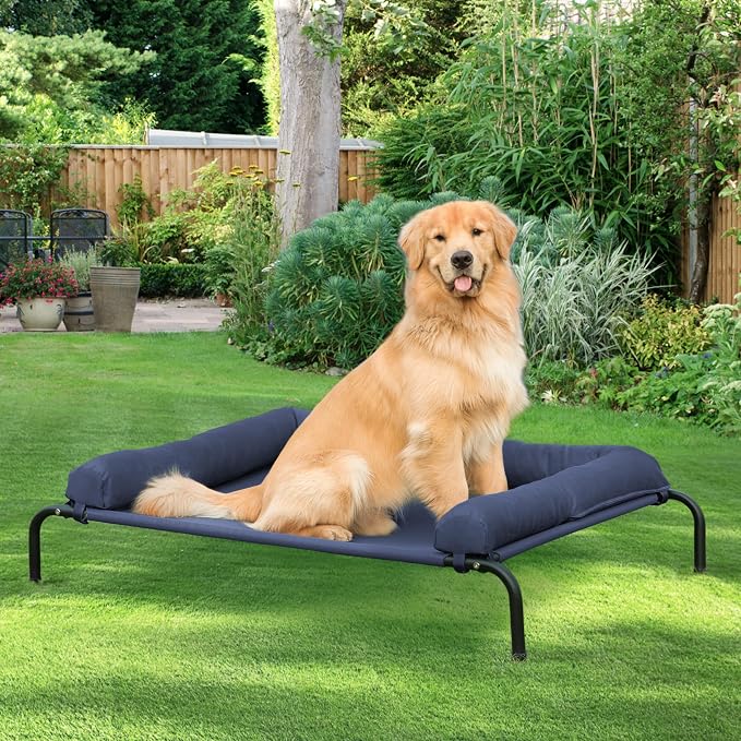 Cooling Elevated Dog Bed for Large Dogs, Outdoor Raised Dog Beds Dogs Cot | Dogs Bed W/Breathable Mesh, Pet Cots W/Removable Waterproof Bolster