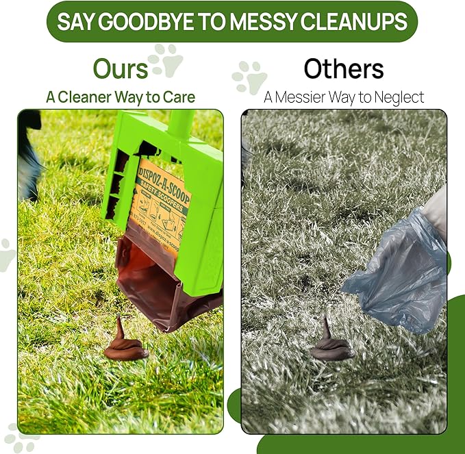 Dispoz-A-Scoop® Revolutionary 4-in-1 Dog Poop Scooper, 24" Handle & 8 Refill Bags - Fast, Easy, Clean with Disposable Bag Attachment, Just Scoop & "Pop" into trash. U.S.A, Always Stays Clean.