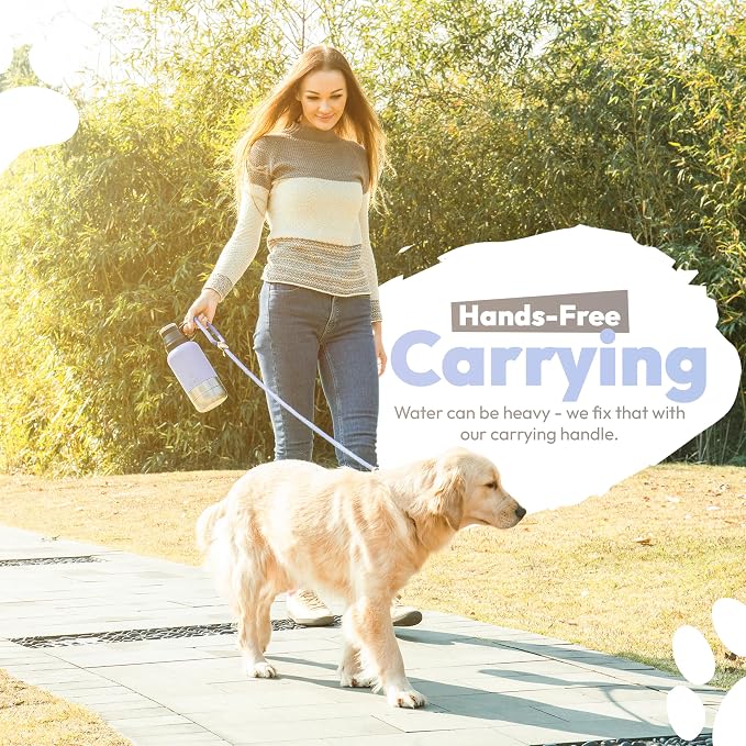Portable Dog Water Bottle with 2 Removable Water Bowls for Dogs – Leak-Proof Insulated Stainless Steel Dog Water Bottle – Travel Accessories for Dogs - 32oz - Lavender