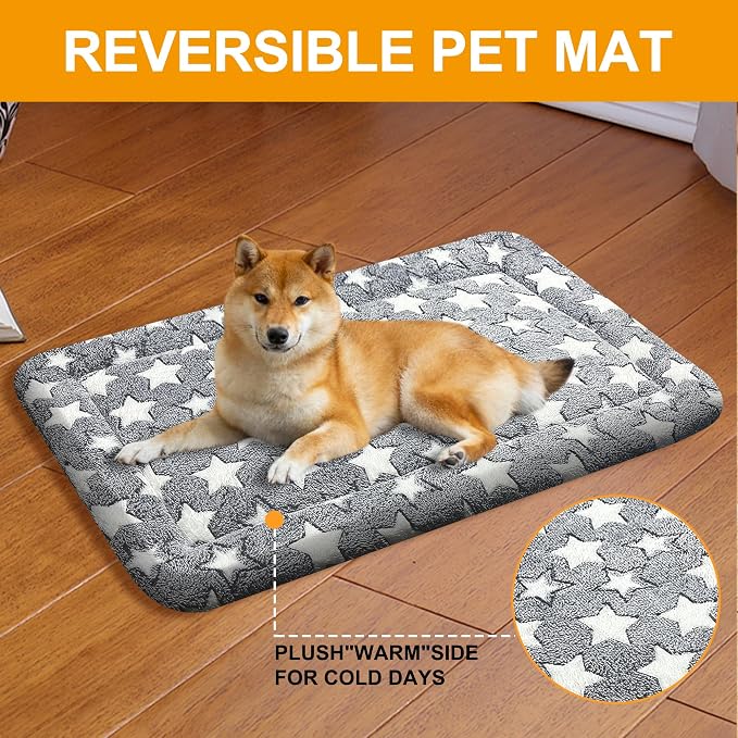 Washable Dog Bed Plush Orthopedic Outdoor Crate Mat with Non-Slip Bottom,Luxe Soft Kennel Pad for Pets, Cozy Cage Cushion & Pet Sleeping Mattress Large Sized,Medium,Small Dogs,24 x 18 inch,Gray