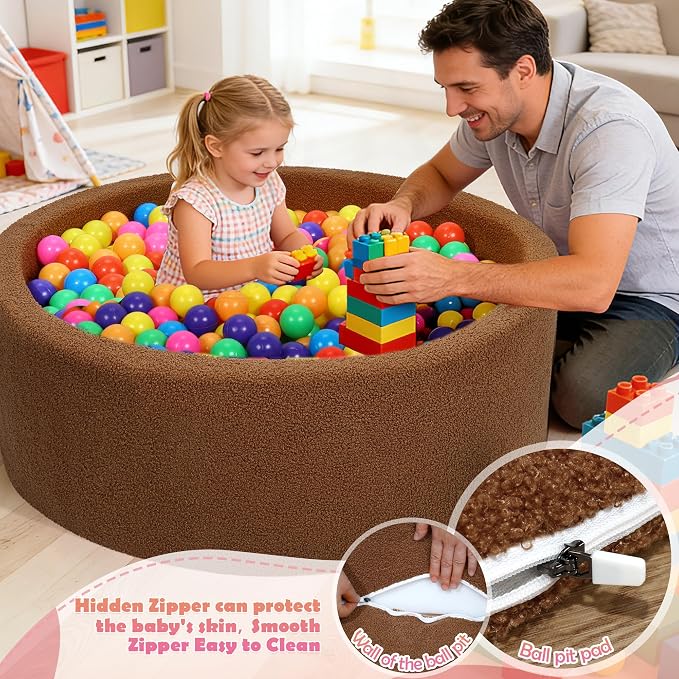 Imitation Teddy Colours Foam Ball Pit 35.4"x 11.8" Soft Round Playpen for Toddlers Dogs Cats with Soft Memory Sponge for Babies Indoor and Outdoor Game Brown (Balls not Included)