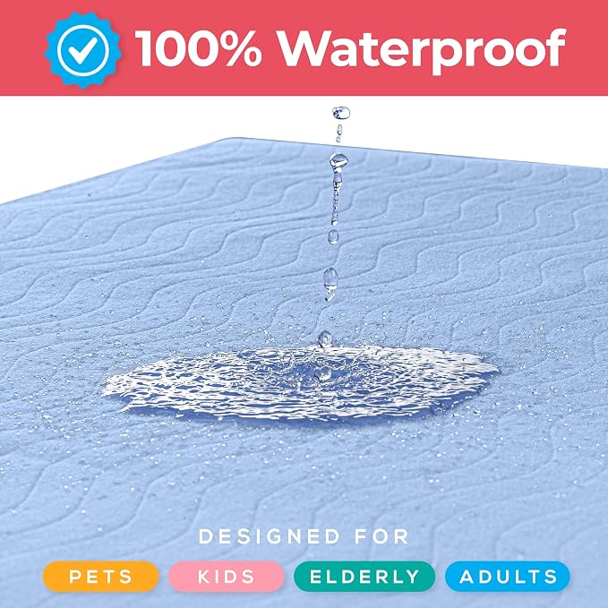 Utopia Bedding Washable Underpads 34" x 36" (Pack of 2), Waterproof Reusable Heavy Absorbency Incontinence Bed Pads for Adults, Kids, Elderly and Pets, Bedwetting Pads for Sofa and Couch (Blue)