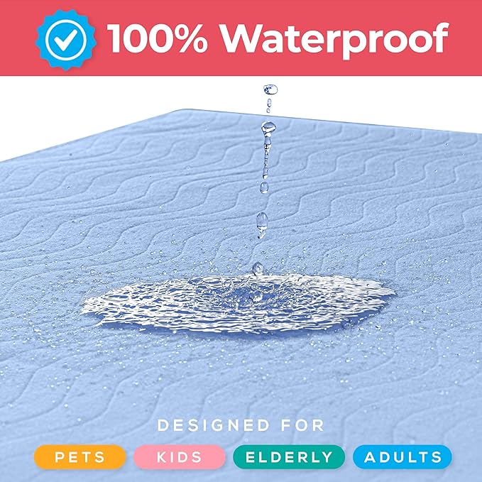 4 Pack Waterproof Reusable Heavy Absorbency Incontinence Bed Pads 34"x52" | Utopia Bedding Washable Underpads, Chuck Pads for Adults, Kids, Elderly and Pets, Bedwetting Pads for Sofa and Couch, Blue