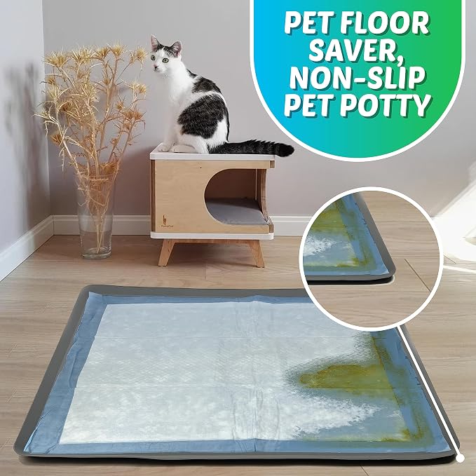 Dog Pee Pad Holder - Fits Up to 36” x 36” Pee Pad - 2 Pack - Grey | Stable Grip, Soft Edges, Quick Wipe Silicone Surface, Dog Pad Holder for Indoor Flooring Protection