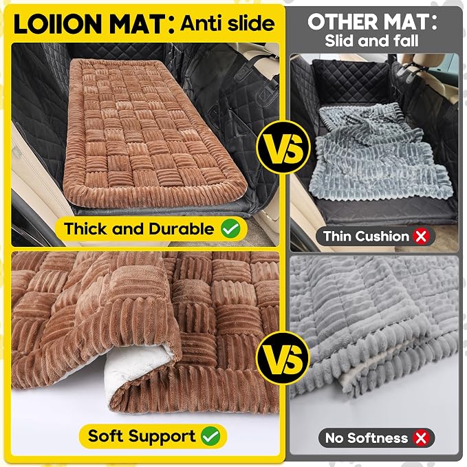Loiion Dog Car Bed Mat Non-Slip Backseat Extender Dog Bed 56" x28.7"Brown | Travel Bed for Dogs，Chew-Resistant, Easy Clean & Scratch-Proof, Comfort Design, Fits Trucks/Sedans/SUVs