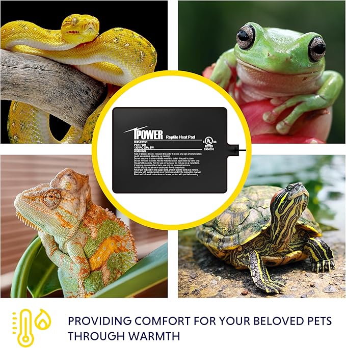 iPower Reptile Heat Pad 6X8 Inch 8W Under Tank Terrarium Warmer Heating Mat for Turtle, Lizard, Frog, Snake, Reptile, and Other Small Animals