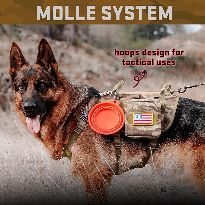 Forestpaw Tactical Dog Harness Tactical Dog Collar with Bungee Leash Set,No Pull Military Dog Harness for Walking Training,Adjustable for Medium Dogs,Camouflage Brown,Chest 17-25"