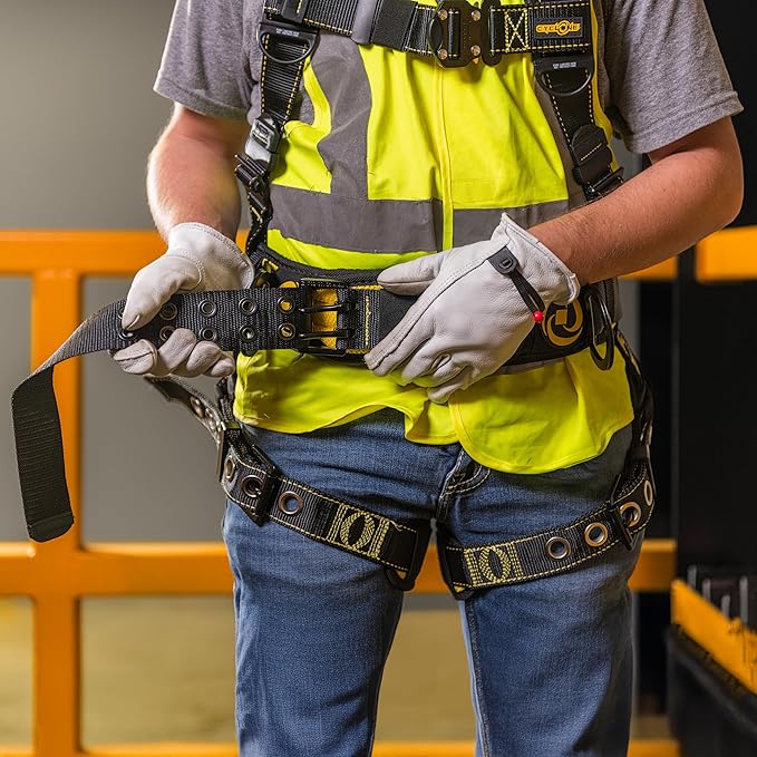 Guardian 21032 Cyclone Construction Harness with Waist Pad | Side D-Rings | OSHA & ANSI Compliant | Black/Yellow | XXL