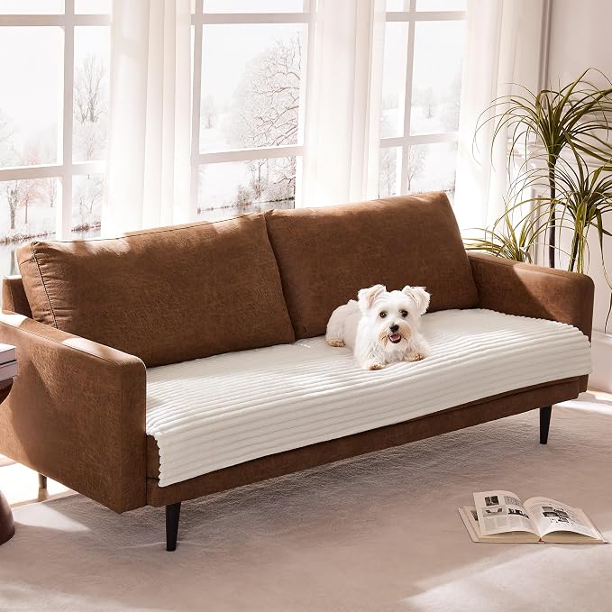 Dual Non-Slip Couch Cover for Dogs Waterproof, Fuzzy Soft Pet Couch Covers for Sofa 3 Cushion, Pet Friendly Soft Dog Bed Covers Sofa Cover Washable (White, 33" x 85" 1 Pack)