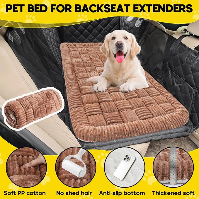 Loiion Dog Car Bed Mat Non-Slip Backseat Extender Dog Bed 56" x28.7"Brown | Travel Bed for Dogs，Chew-Resistant, Easy Clean & Scratch-Proof, Comfort Design, Fits Trucks/Sedans/SUVs