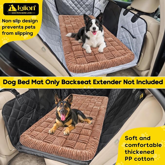 Loiion Dog Car Bed Mat Non-Slip Backseat Extender Dog Bed 50" x24.6"Brown | Travel Bed for Dogs，Chew-Resistant, Easy Clean & Scratch-Proof, Comfort Design, Fits Trucks/Sedans/SUVs