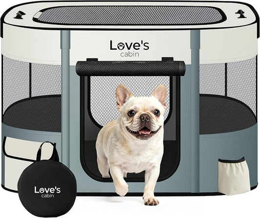 Love's cabin Pet Puppy Dog Playpen, Small Dog Tent Crates Cage Indoor/Outdoor, Portable Exercise Playpen for Cat, Foldable Pop Up Dog Kennel Playpen with Carring Case (S, Gray Green)