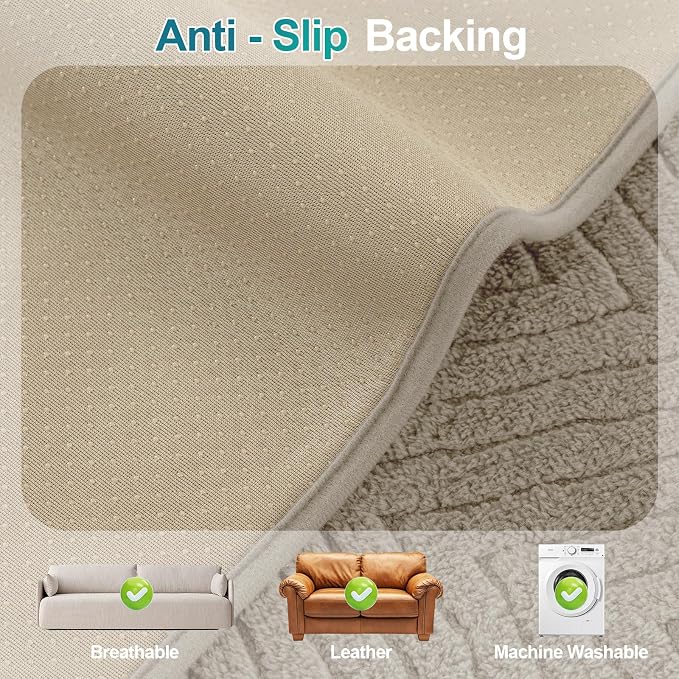 Turquoize Waterproof Couch Armrest Covers for Sofa Non-Slip Fuzzy Couch Arm Covers Set of 2 Washable Thick Soft Recliner Chair Arm Cover Protector Cover (Khaki, 23" x 23" 2 Pack)