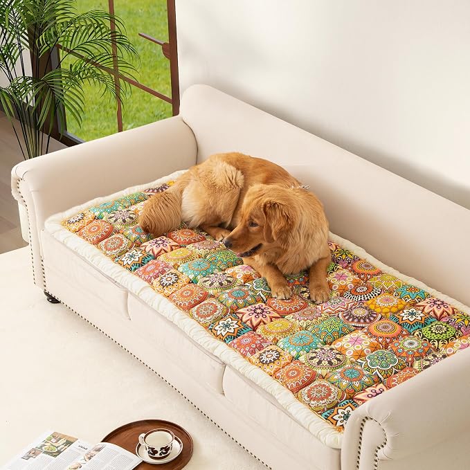 Couch Cover for Sofa, Sectional Couch Cover for Dogs, Sofa Cover Washable, Cushion Cover Blanket Pad Bed Mat for Pets, Boho Furniture Protector, Orange, 27.6x82.7in