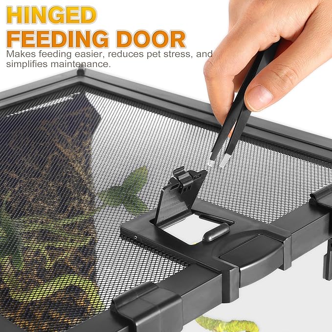 12"x12"x12" Reptile Terrarium, Escape-Proof Glass Full-View Vivarium for Tropical Invertebrates Such as Hermit Crabs, with Escape-Proof Lock & Feeding Hatch