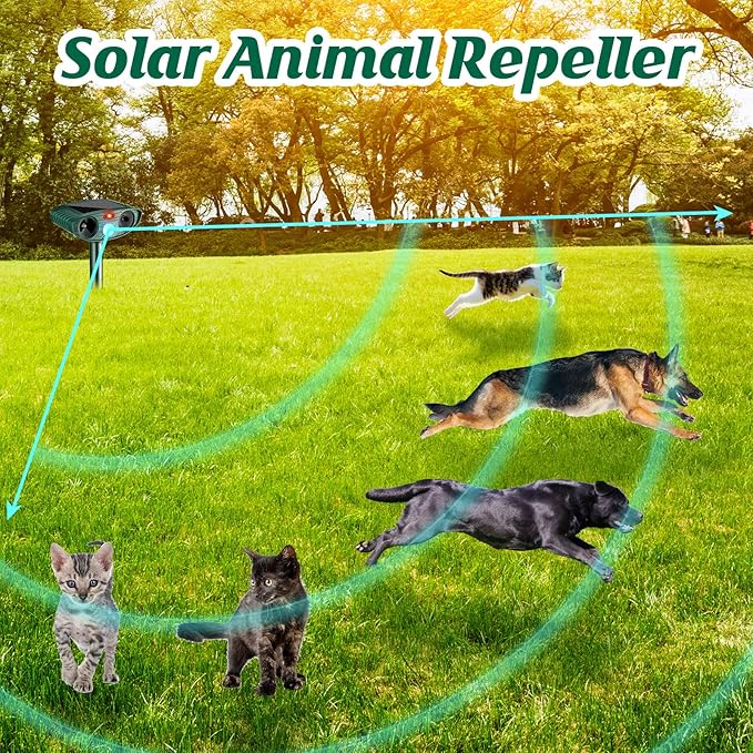 Ultrasonic Animal Repellent Outdoor Solar Powered Repeller Cat Dog Squirrels Deer Deterrent Waterproof Motion Sensor Deterrent for Yard Garden Rabbit Fox Pest (2, Green)