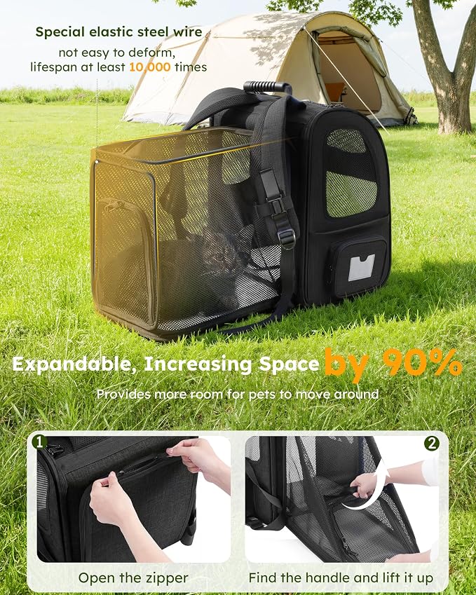 pecute Cat Backpack Expandable, Cat Backpack for Cat with Acrylic Window | Durable Oxford Cloth, Lockable Zipper,Use for Pet Under 11 lbs to Travel