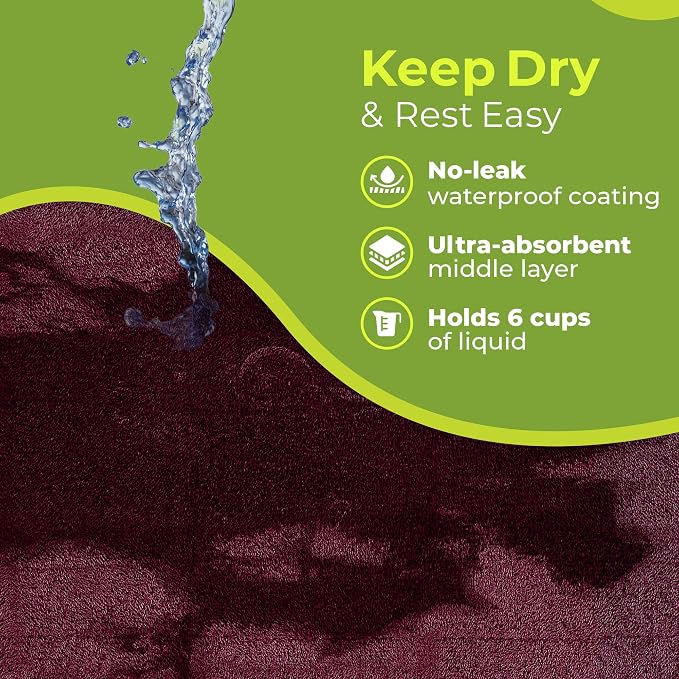 PeapodMats Bedwetting Waterproof Bed Mat, Reusable 3x3 Plum | Washable reusable bed mat for bedwetting, incontinence, kids, adults, pets, and mattress protection.