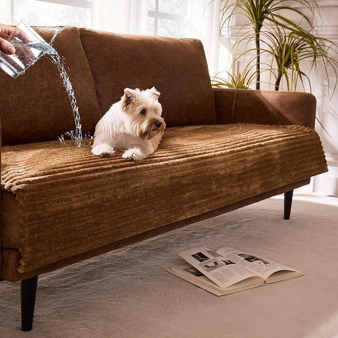 Dual Non-Slip Couch Cover for Dogs Waterproof, Fuzzy Soft Pet Couch Covers for Sofa 3 Cushion, Pet Friendly Soft Dog Bed Covers Sofa Cover Washable (Coconut, 33" x 85" 1 Pack)