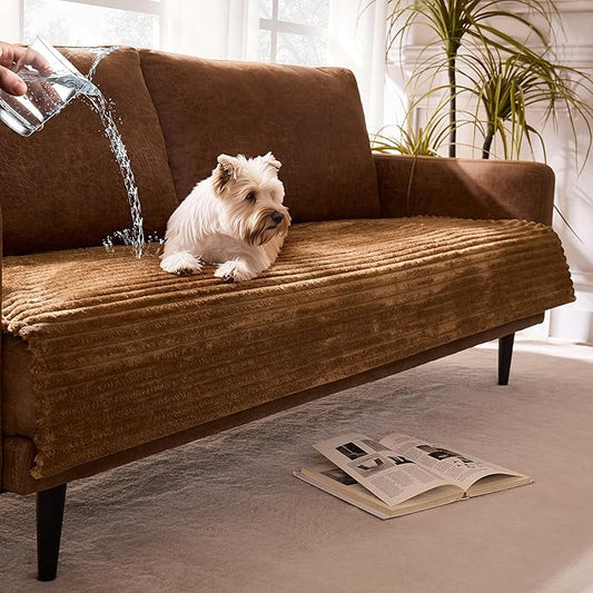 Dual Non-Slip Couch Cover for Dogs Waterproof, Fuzzy Soft Pet Couch Covers for Sofa 3 Cushion, Pet Friendly Soft Dog Bed Covers Sofa Cover Washable (Coconut, 33" x 75" 1 Pack)