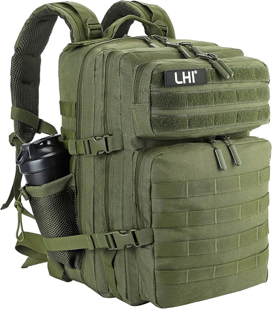 LHI Military Tactical Backpack for Men and Women 45L Army 3 Days Assault Pack Bag Large Rucksack with Molle System - Green