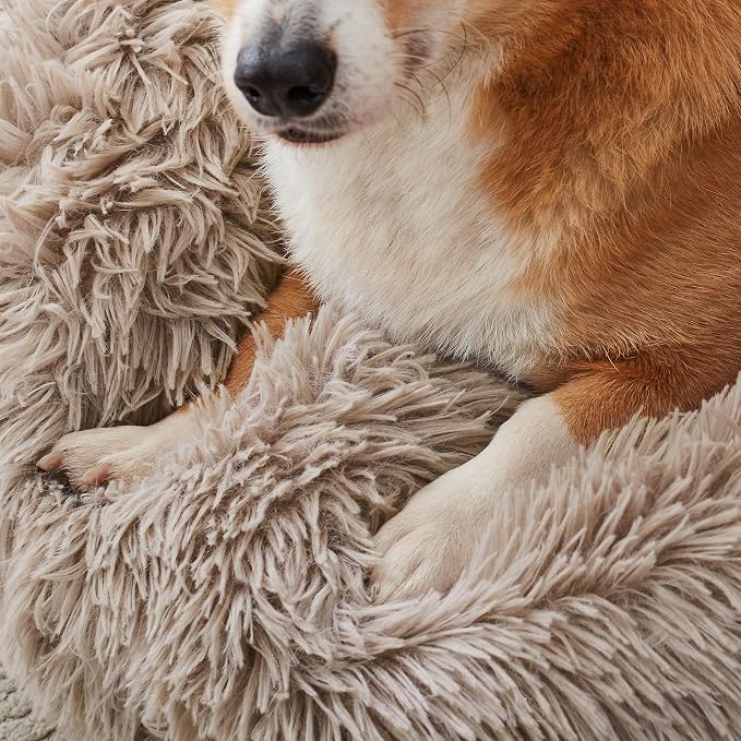 Western Home Calming Donut Medium Dog Bed Washable Pet Bed,30" Brown | Fluffy Faux Fur Round Cuddler,Anti-Anxiety,Anti-Slip Bottom,Plush Pet Dog Beds for Medium Sized Dogs,Up to 45 LBS