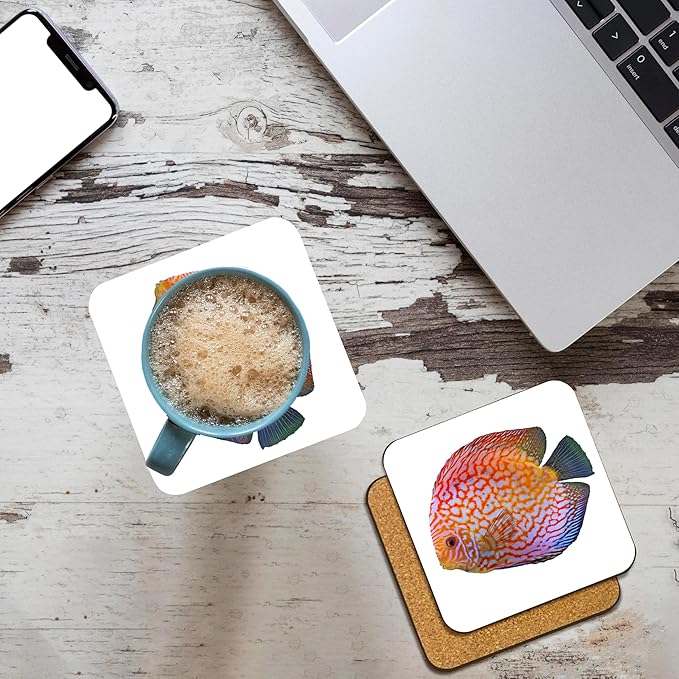 3dRose King of The Aquarium Discus Fish Image Wildlife Set of 8 Coasters - Cork