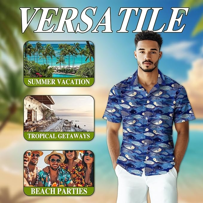 Fishing Crappie Hawaiian Shirt for Men, Button Down Summer Beach Short Sleeve, Fishing Lover Gifts, Sizes S-5XL