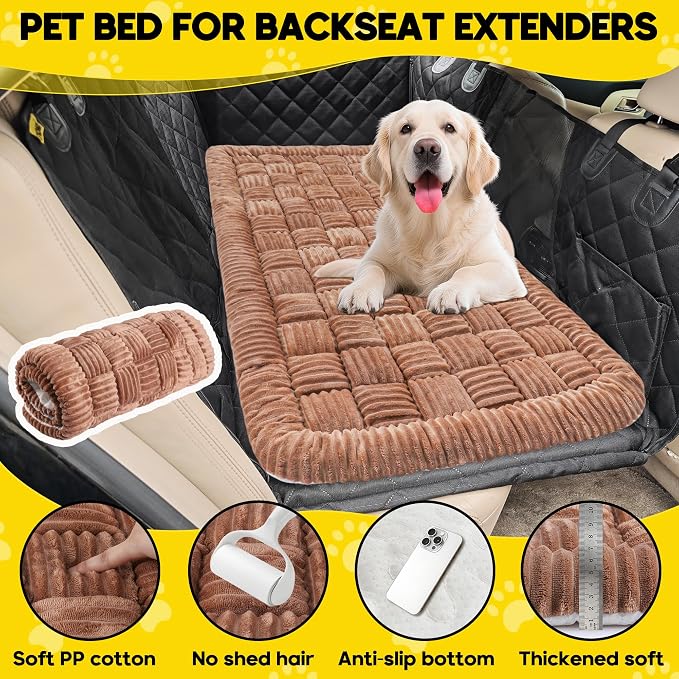 Loiion Dog Car Bed Mat Non-Slip Backseat Extender Dog Bed 50" x24.6"Brown | Travel Bed for Dogs，Chew-Resistant, Easy Clean & Scratch-Proof, Comfort Design, Fits Trucks/Sedans/SUVs