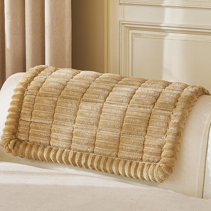 FUANGUI Waterproof Armrest Couch Cover for Dogs,27.6" x 27.9", Beige | Non-Slip Backrest Cover Recliner Chair Protector, Fuzz Soft Armchair Armrest Cover Washable Couch Covers Sofa Pet Friendly