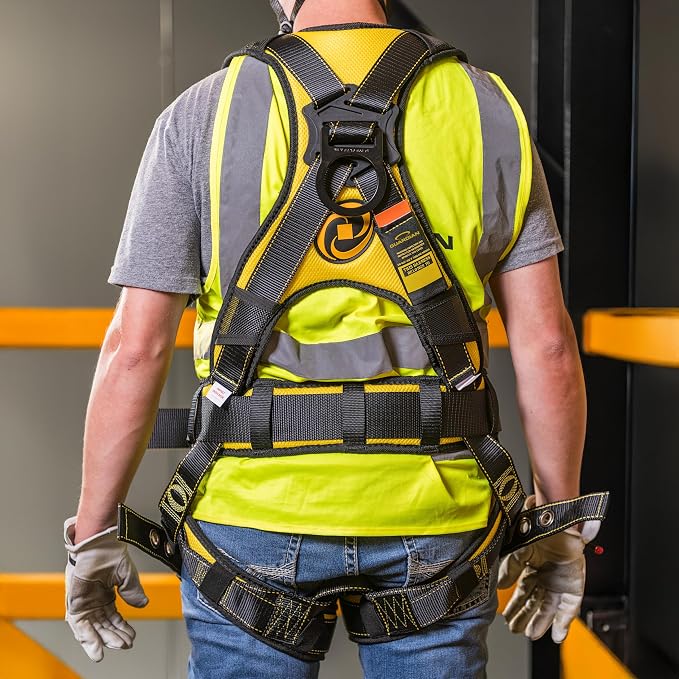 Guardian 21030 Cyclone Construction Harness with Waist Pad | Side D-Rings|OSHA & ANSI Compliant | Black/Yellow | M-L