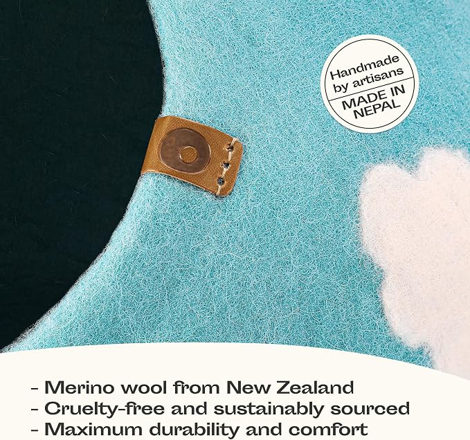 Cat Cave – Premium Felt Cat Bed Enclosure for Indoor Cats, Handmade Merino Wool (Cloud Nap Blue, Large)